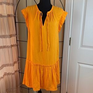 LOFT Orange Ruffle Hem Dress Cap Sleeve Casual Size XS